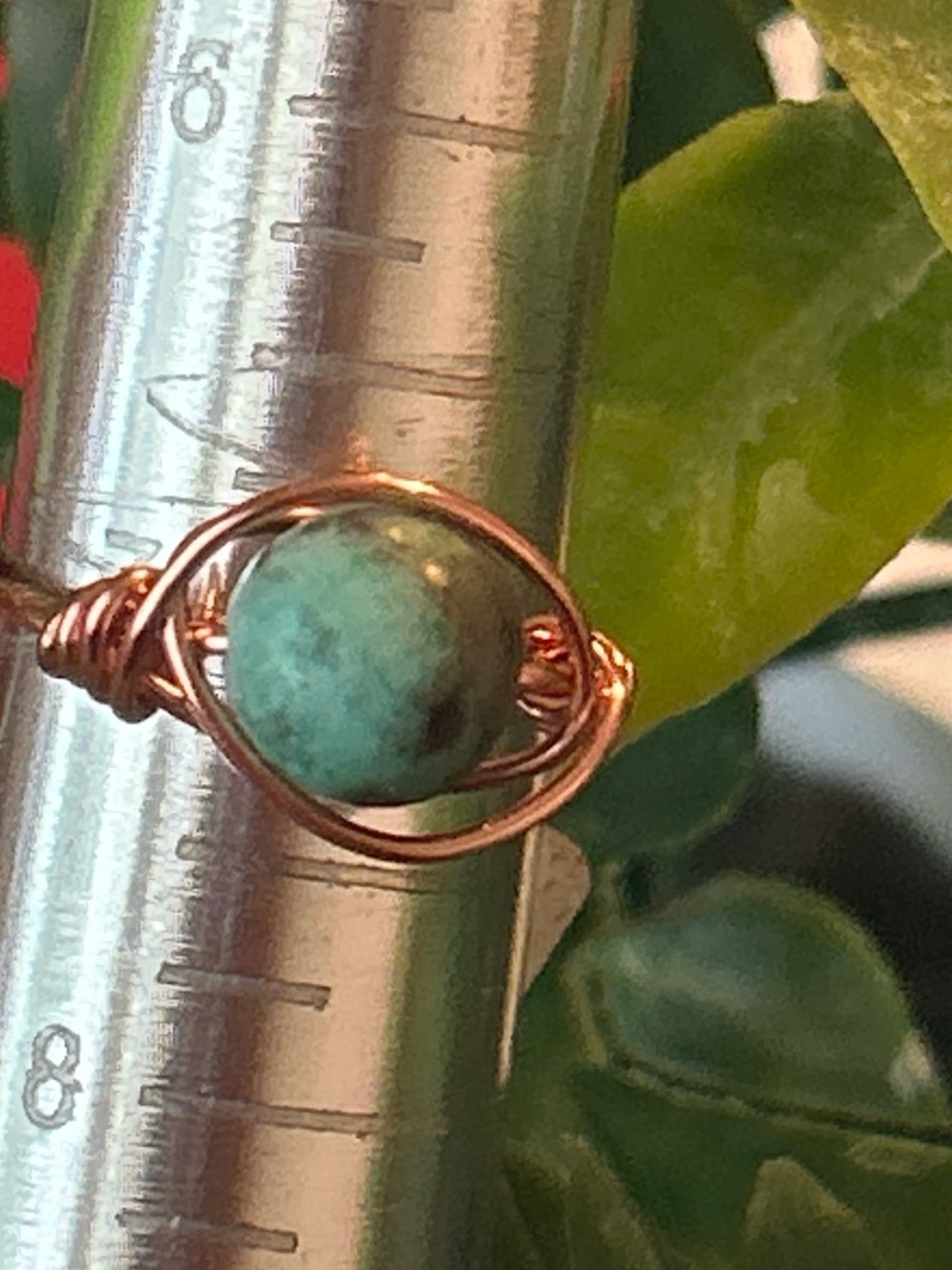 💍 Handcrafted amazonite copper wire wrapped crystal ring size 7